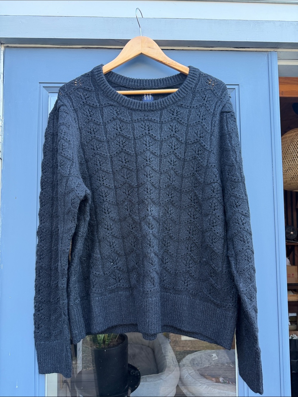 GAP Women's Dark Black Textured Crewneck Sweater